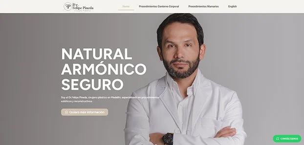Captura del sitio del Dr. Felipe Pineda con el titular Natural, armónico, seguro y su retrato